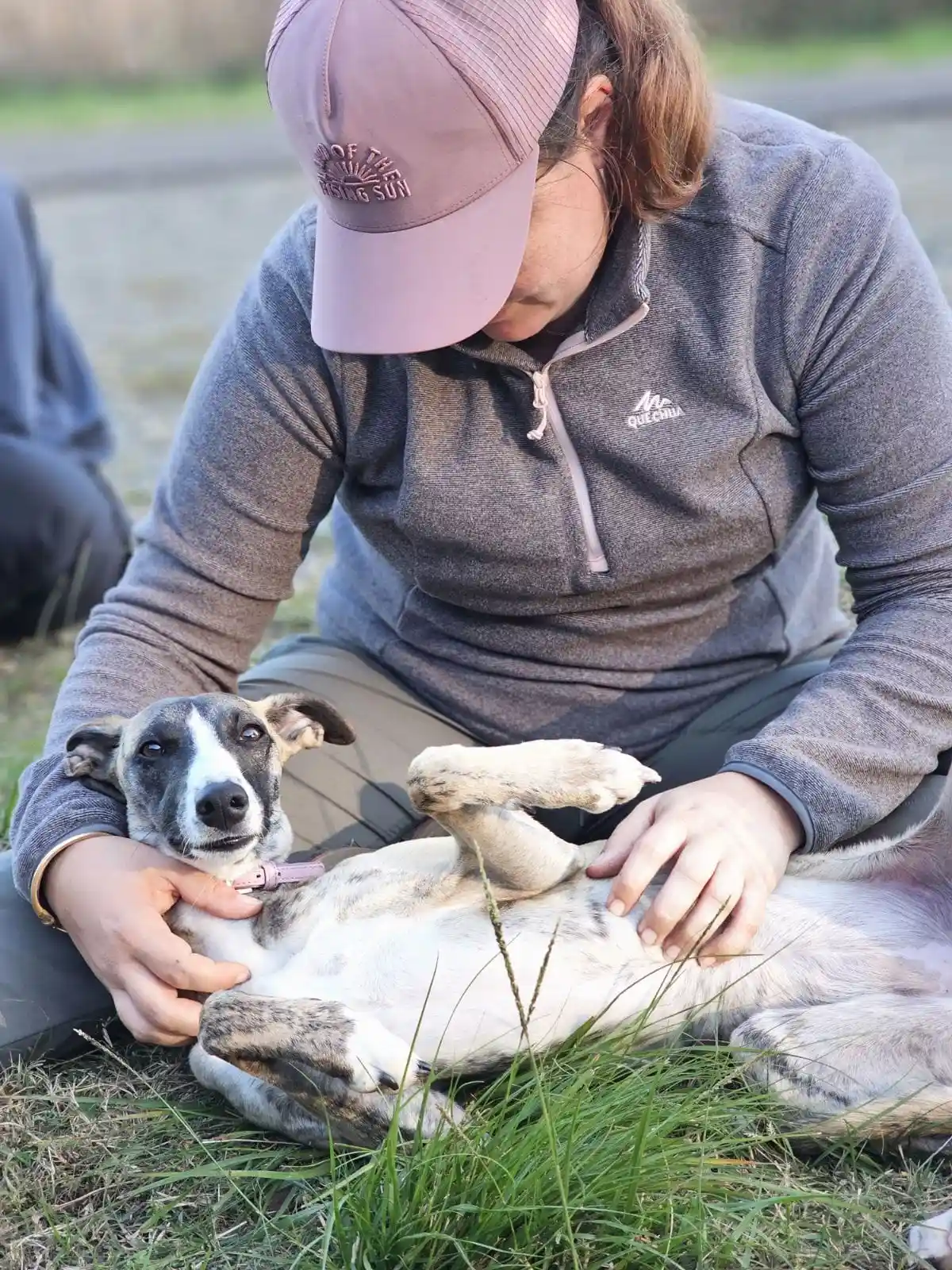 Audrey Pascouau, éducatrice canine professionnelle, avec un chien lors d'une séance de dressage dans un cadre naturel
